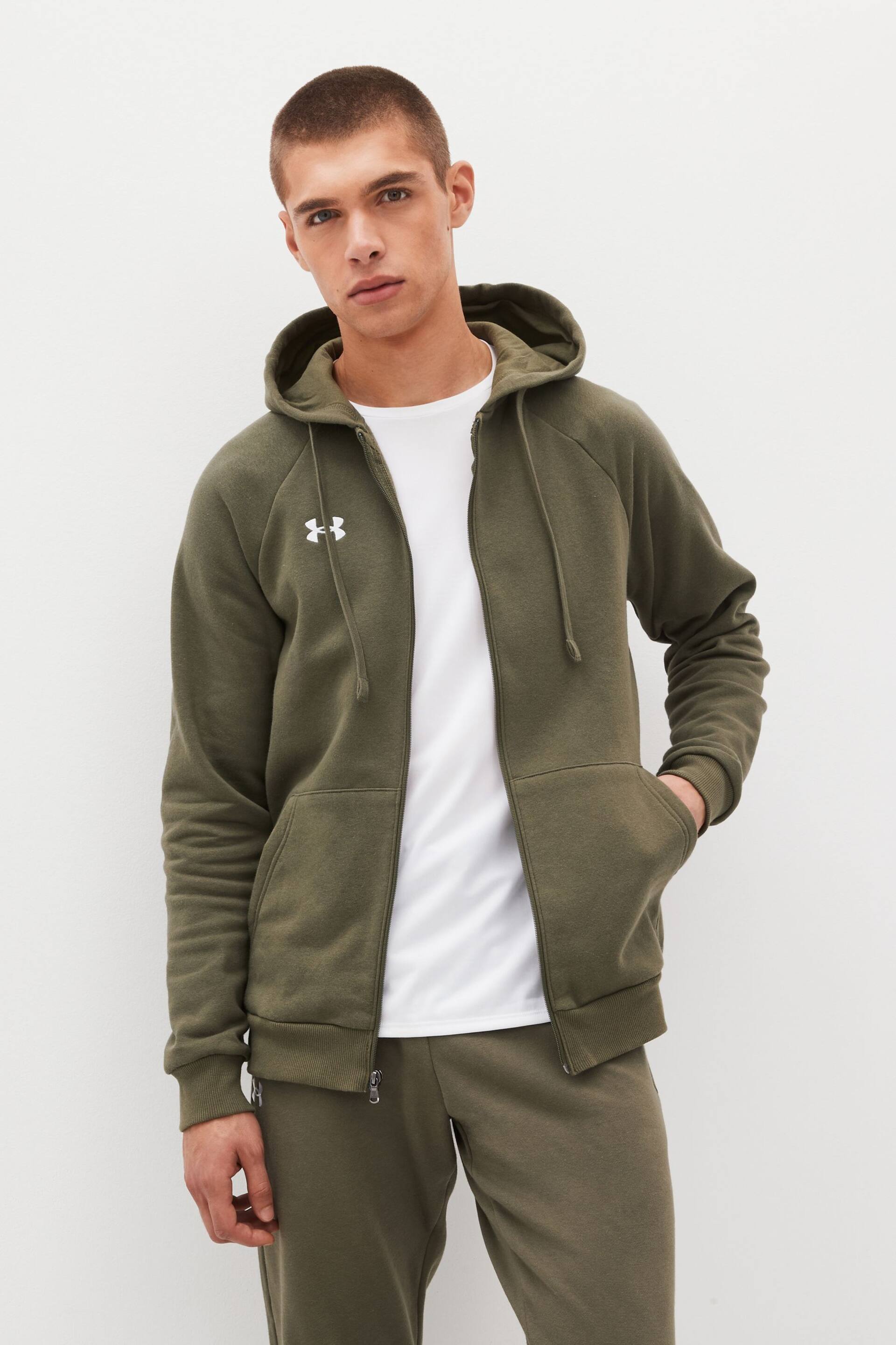 Under Armour Green Rival Fleece Full Zip Hoodie - Image 1 of 8