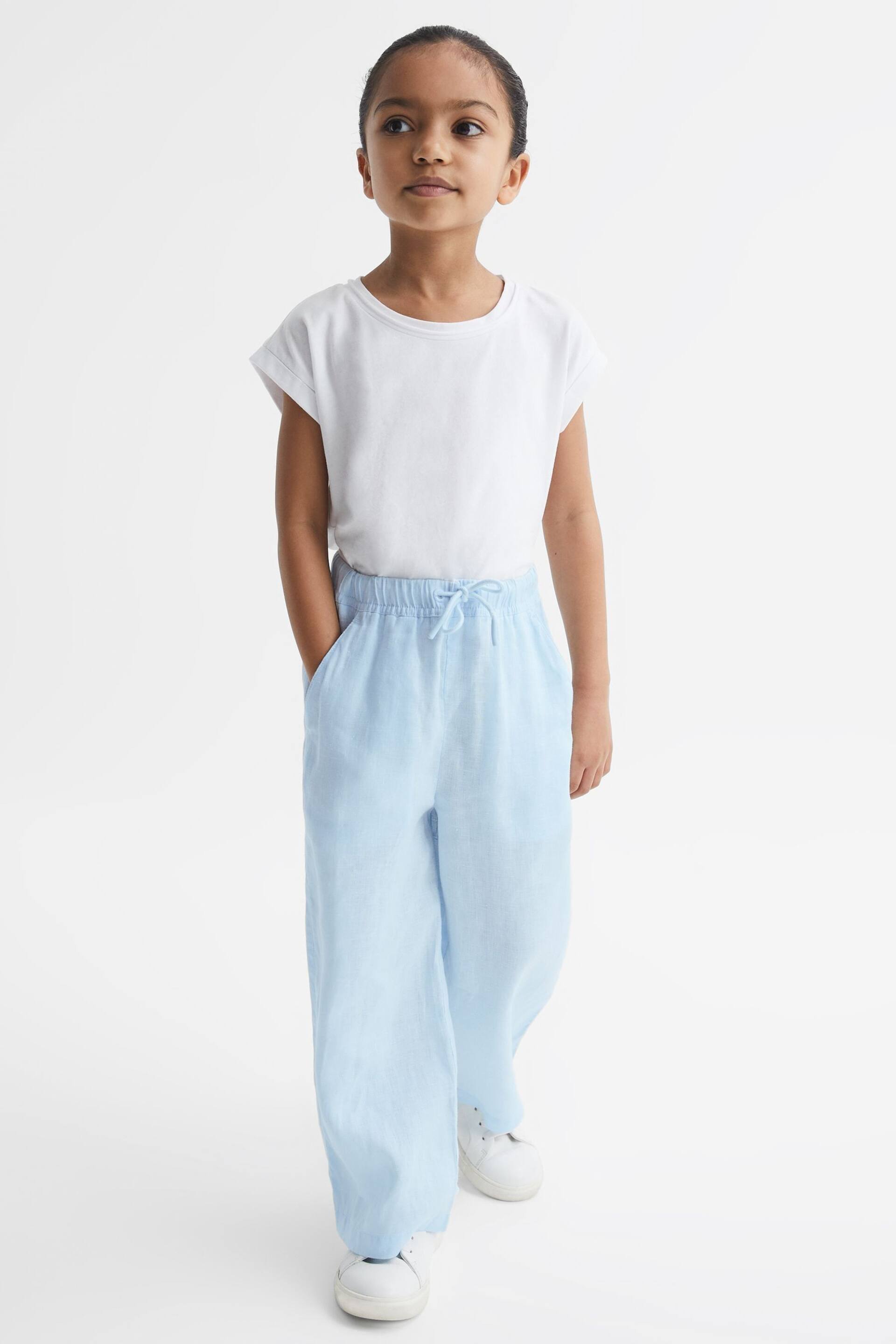 Reiss Ice Blue Cleo Junior Linen Drawstring Trousers - Image 1 of 6
