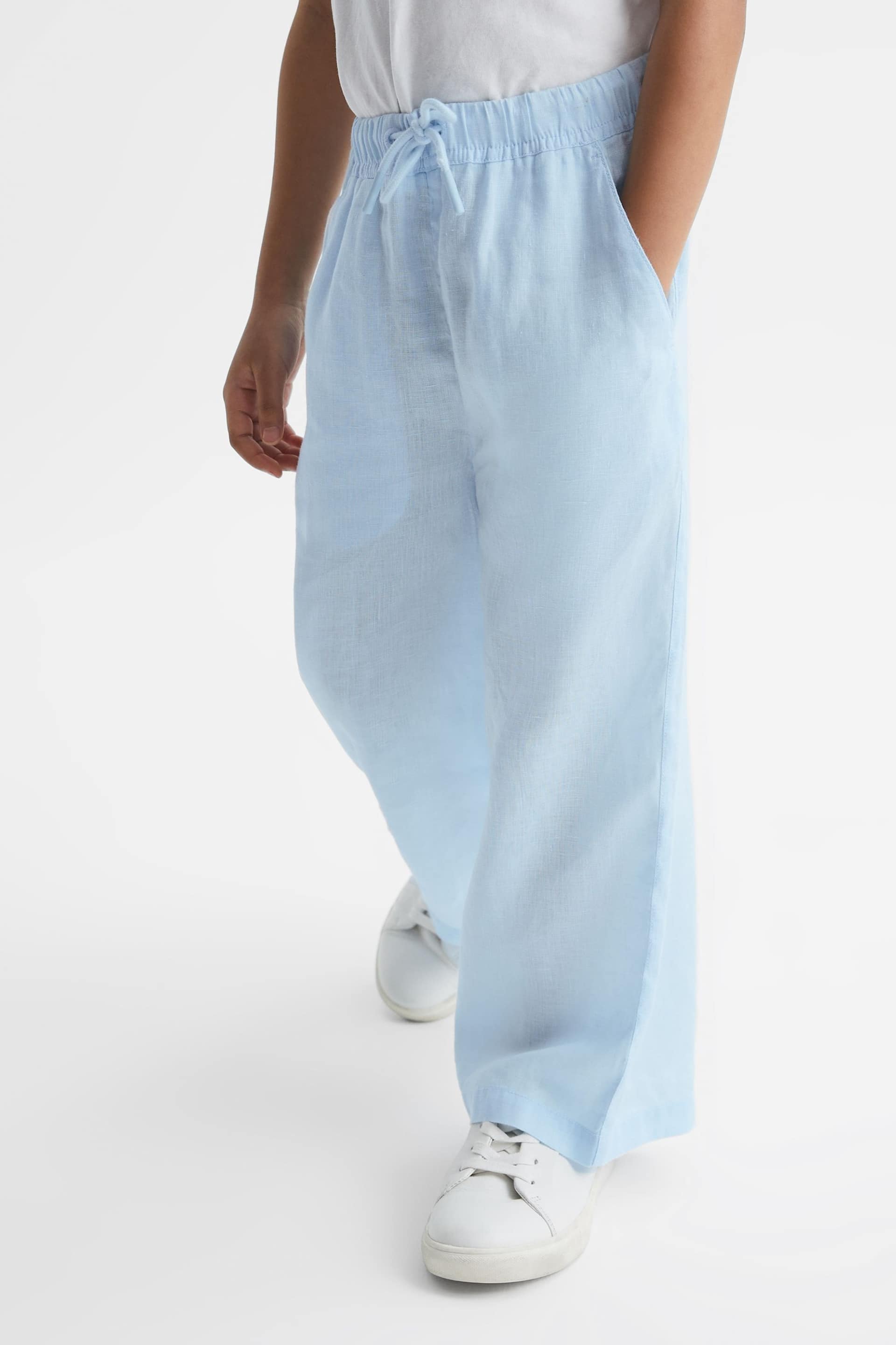 Reiss Ice Blue Cleo Junior Linen Drawstring Trousers - Image 3 of 6
