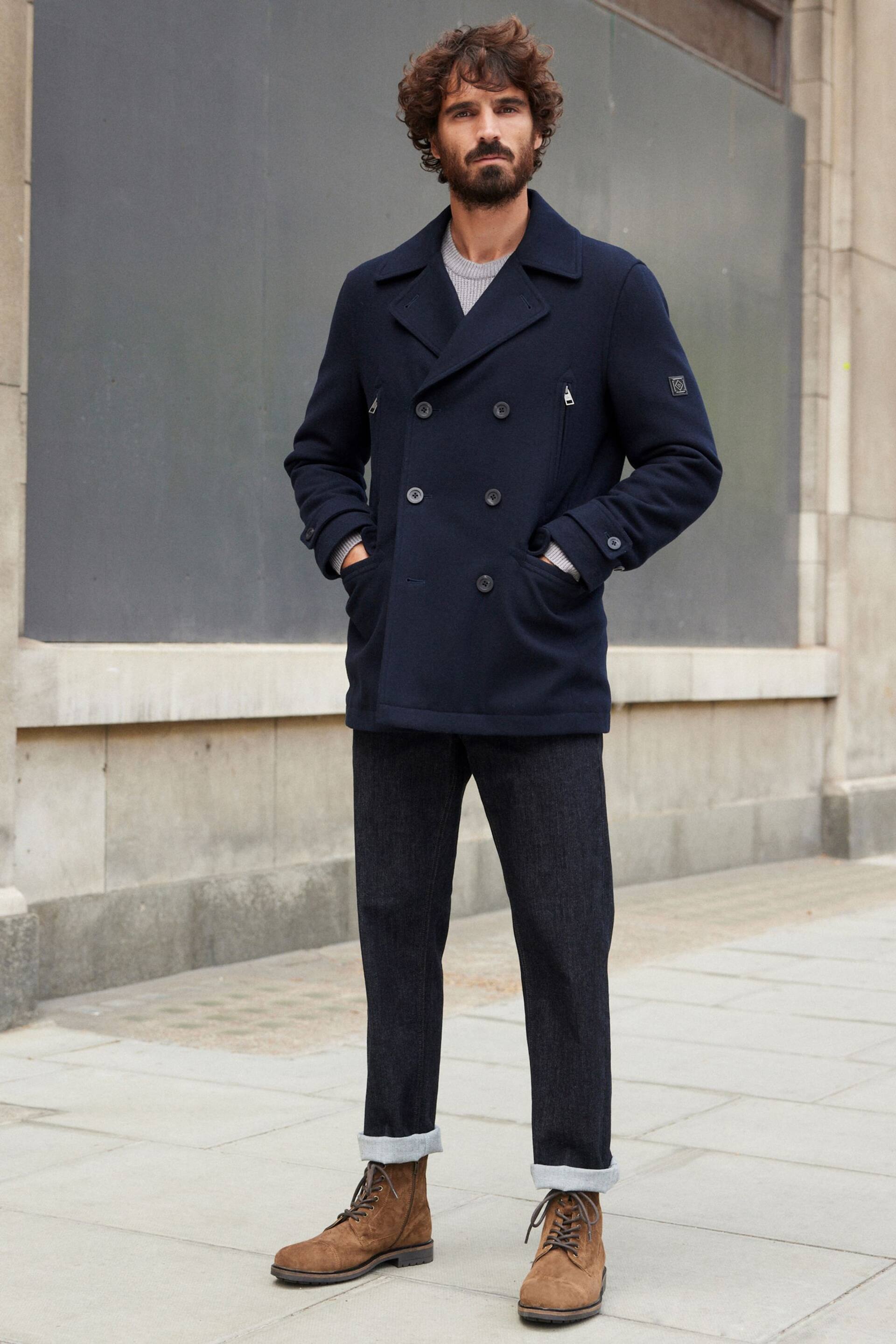 Navy Blue Wool Rich Double Breasted Peacoat - Image 3 of 12