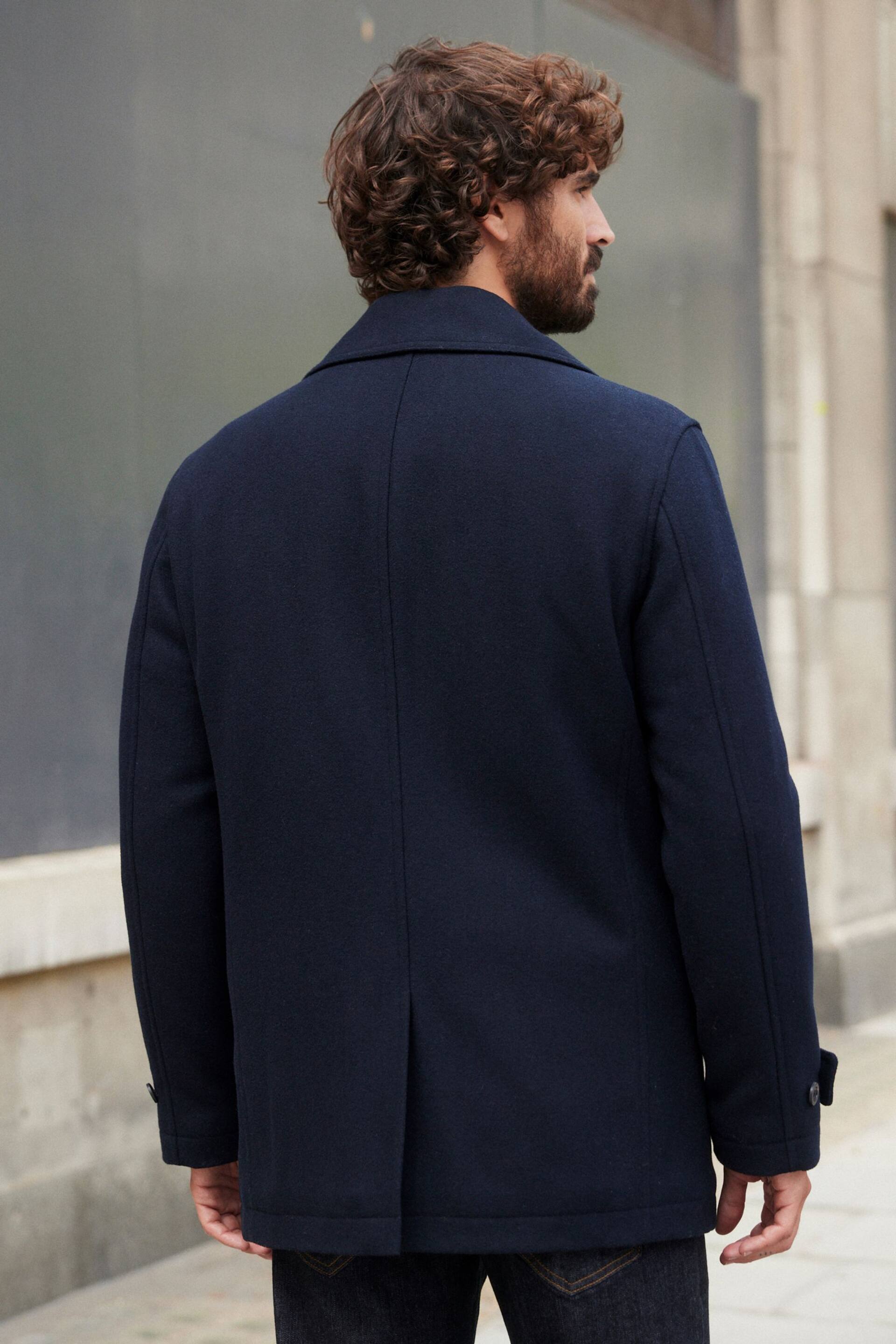 Navy Blue Wool Rich Double Breasted Peacoat - Image 4 of 12