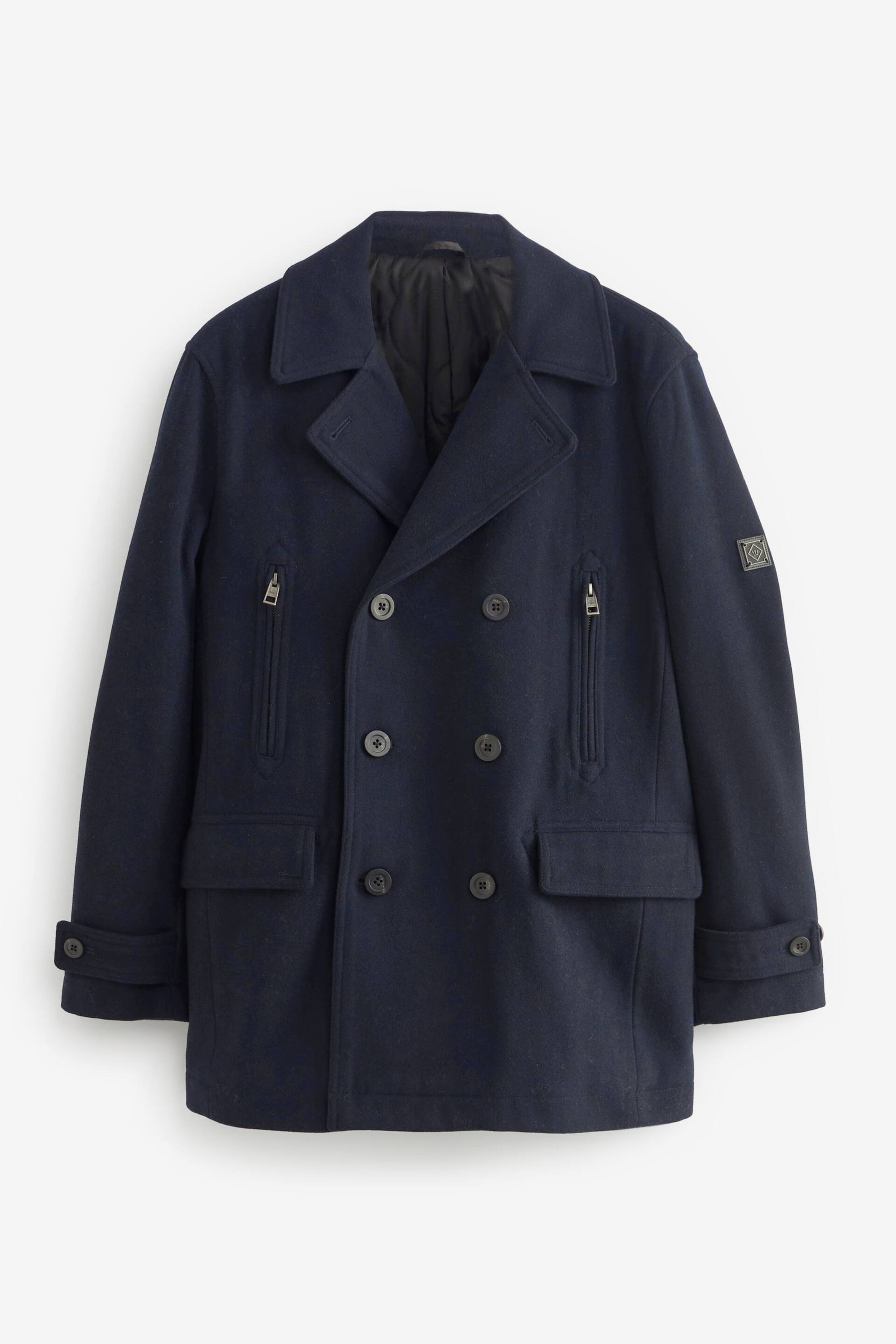 Navy Blue Wool Rich Double Breasted Peacoat - Image 8 of 12