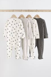 Monochrome 4 Pack Baby Printed Long Sleeve Sleepsuits (0-2yrs) - Image 2 of 13