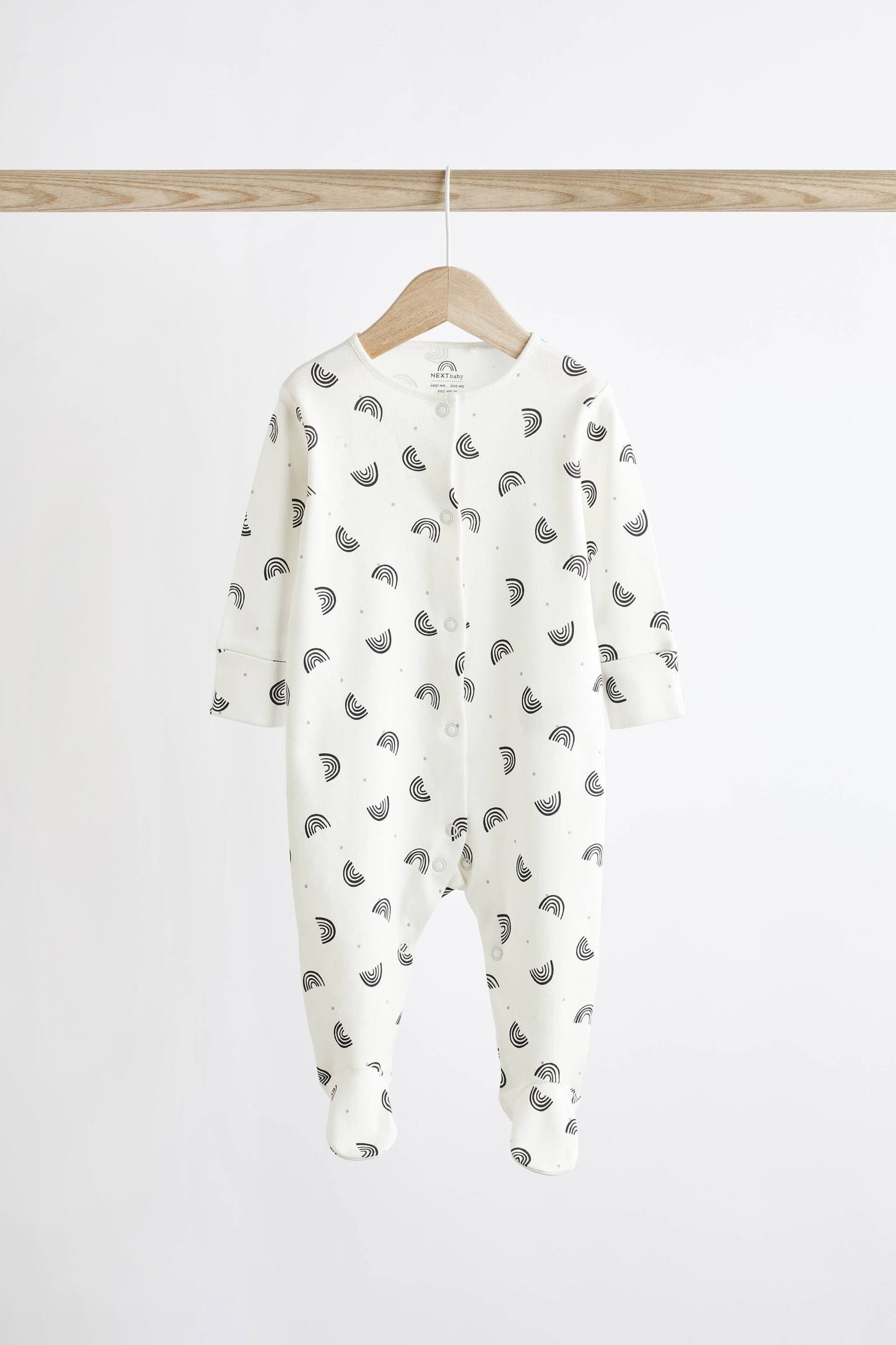 Monochrome 4 Pack Baby Printed Long Sleeve Sleepsuits (0-2yrs) - Image 5 of 13