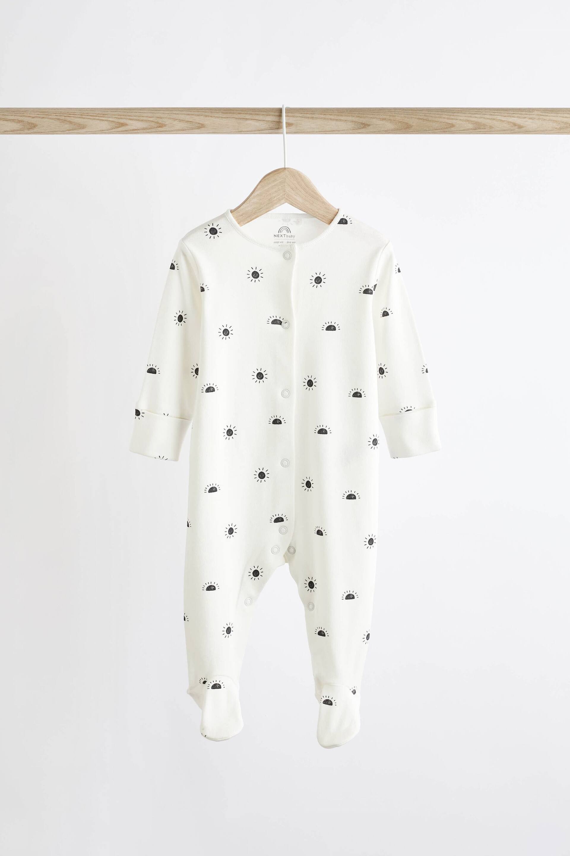 Monochrome 4 Pack Baby Printed Long Sleeve Sleepsuits (0-2yrs) - Image 7 of 13