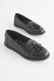Matt Black Narrow Fit (E) School Leather Tassel Loafers - Image 1 of 6