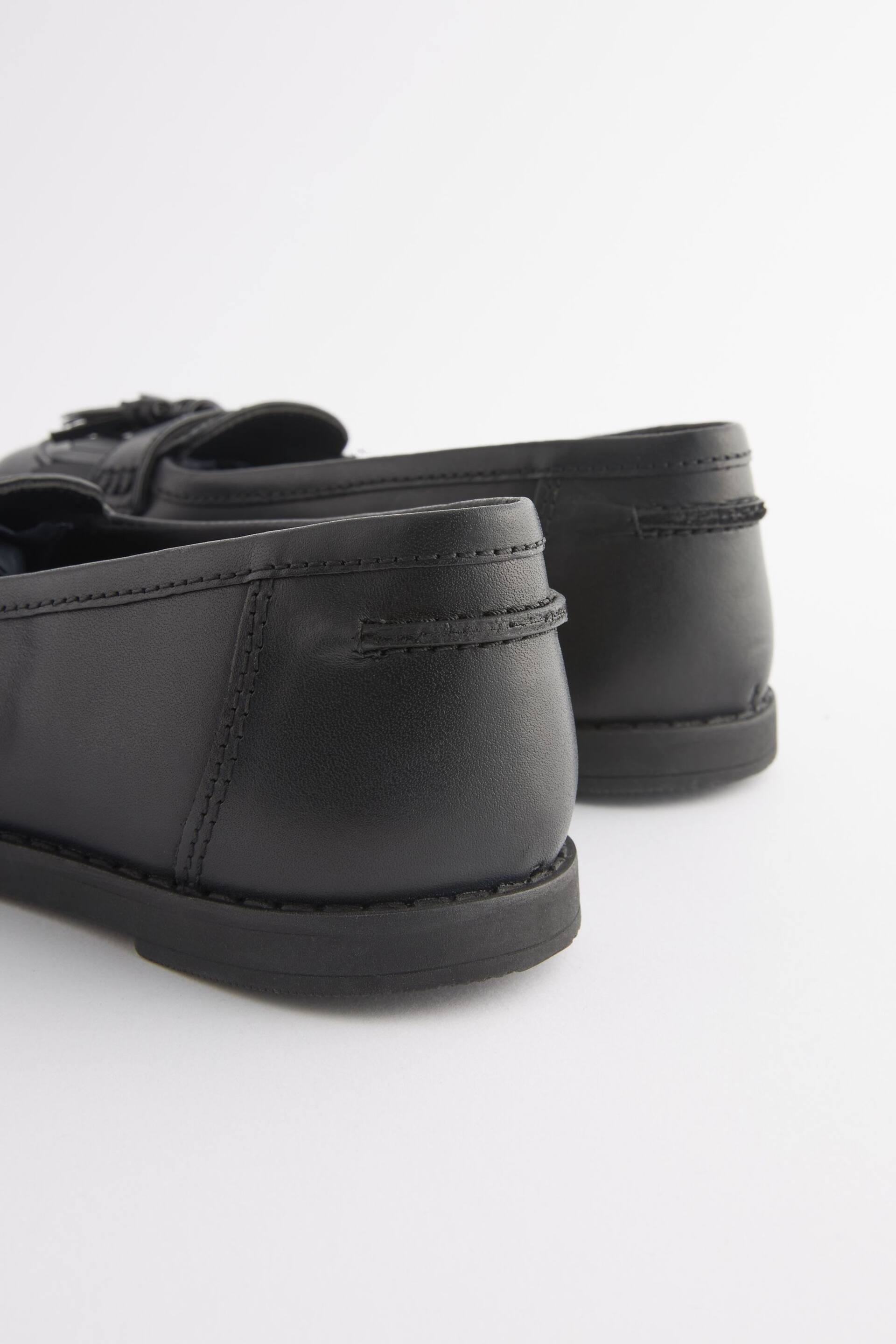 Matt Black Narrow Fit (E) School Leather Tassel Loafers - Image 6 of 6