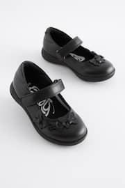 Matt Black Wide Fit (G) School Junior Butterfly Mary Jane Shoes - Image 1 of 6