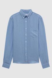 Reiss Powder Blue Queens Regular Fit Button Down Linen Shirt - Image 2 of 5