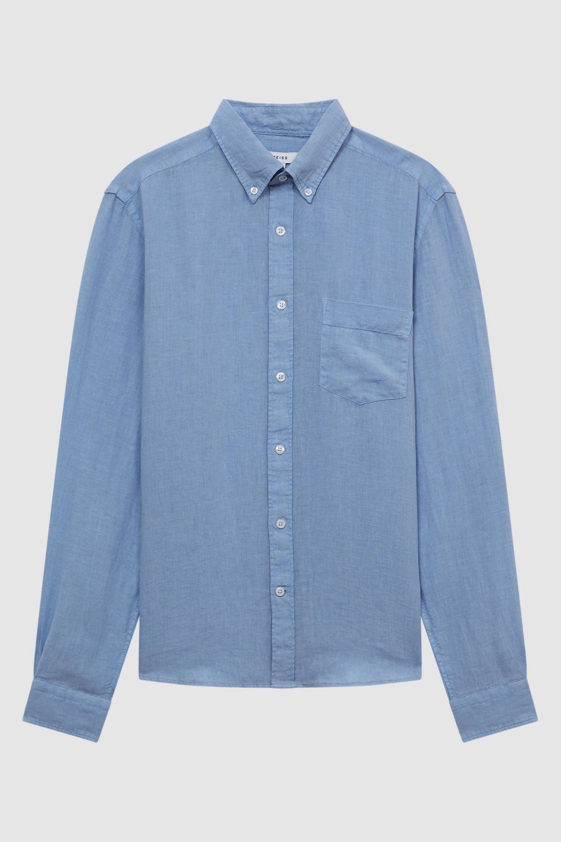 Reiss Powder Blue Queens Regular Fit Button Down Linen Shirt - Image 2 of 5