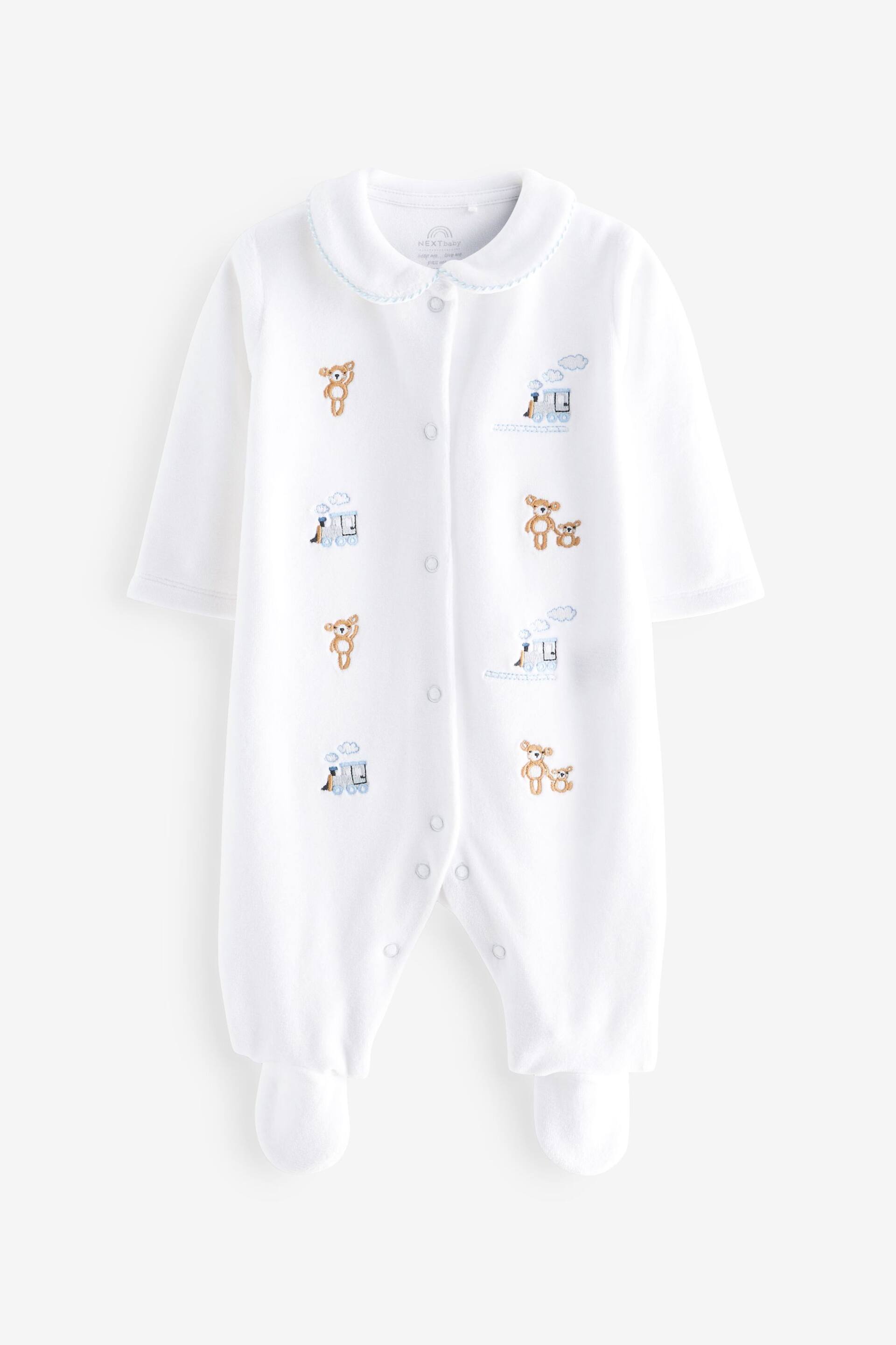 White Velour Embroidery Sleepsuit 1 Pack (0mths-3yrs) - Image 4 of 6