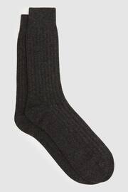 Reiss Charcoal Cirby Wool-Cashmere Blend Ribbed Socks - Image 1 of 3