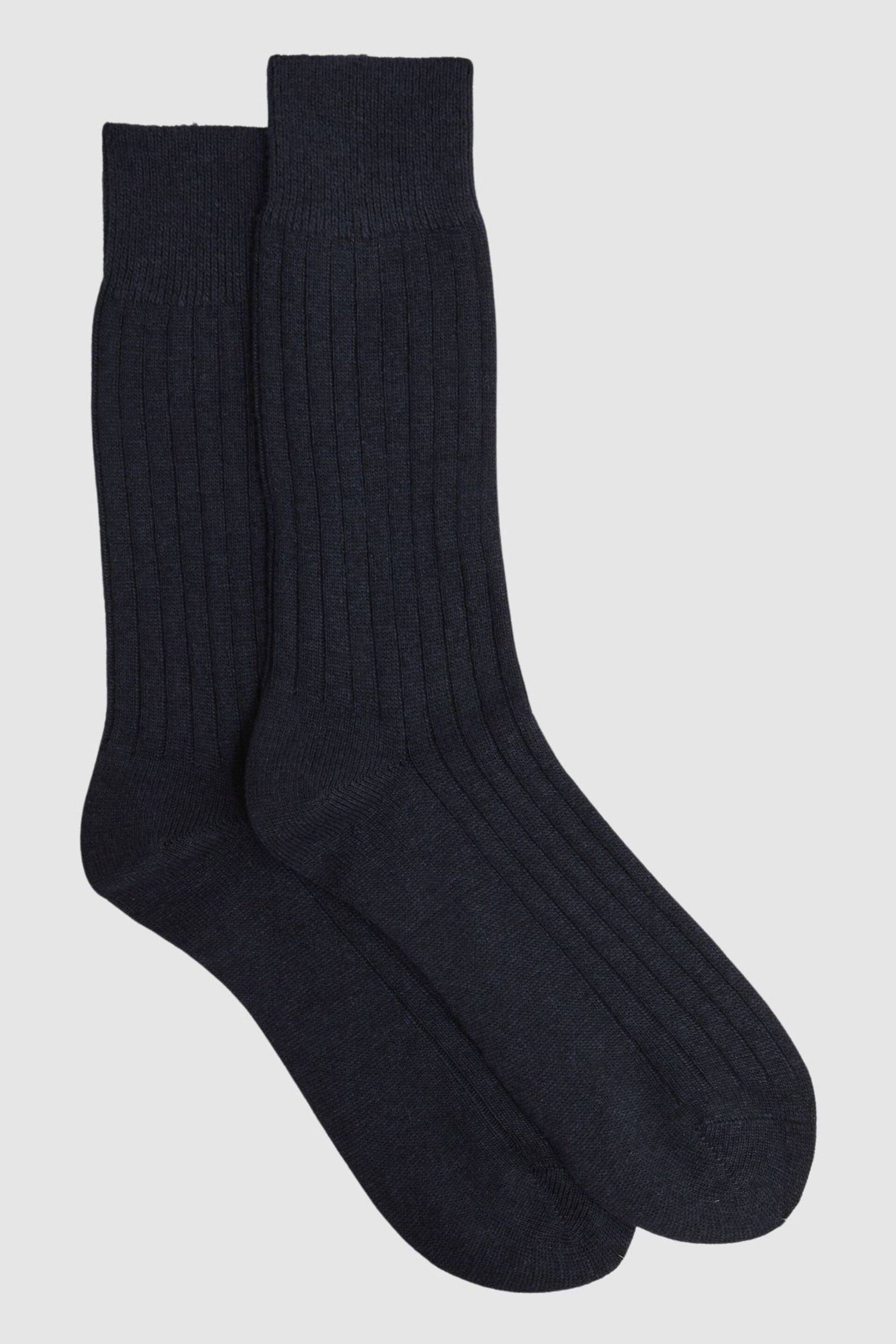 Reiss Navy Cirby Wool-Cashmere Blend Ribbed Socks - Image 1 of 3