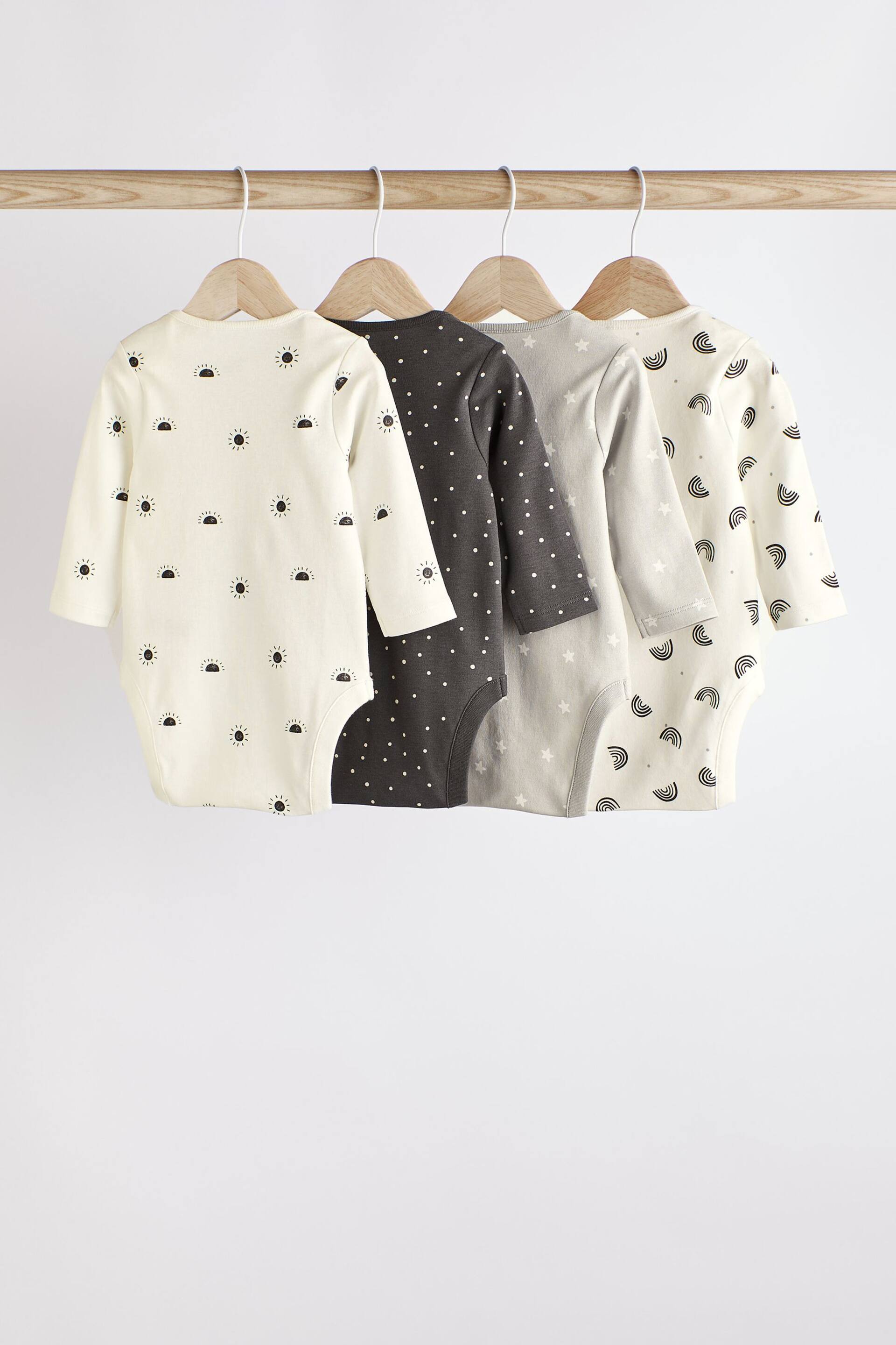 Monochrome 4 Pack Baby Printed Long Sleeve Bodysuits - Image 2 of 7