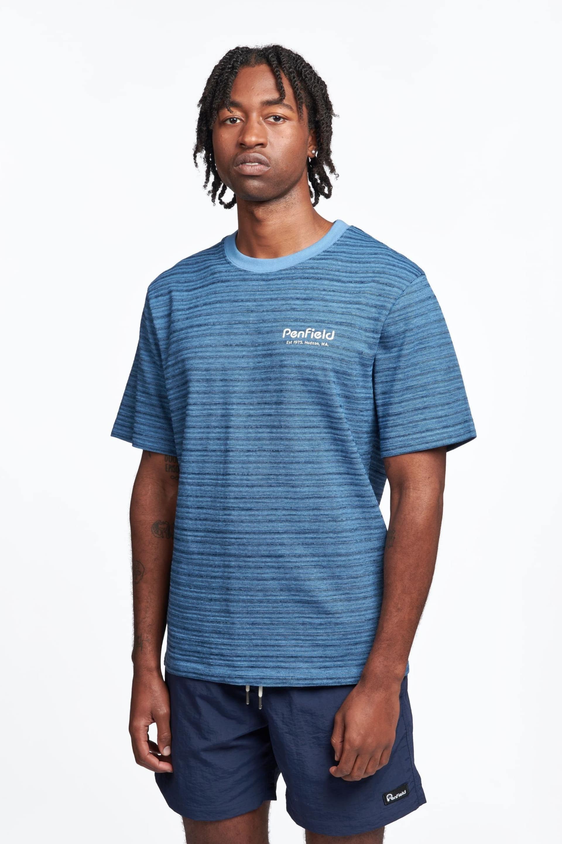 Penfield Blue Textured Striped T-Shirt - Image 1 of 5