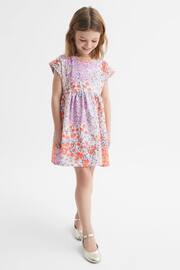 Reiss Pink Print Dahlia Junior Floral Print Jersey Dress - Image 1 of 6