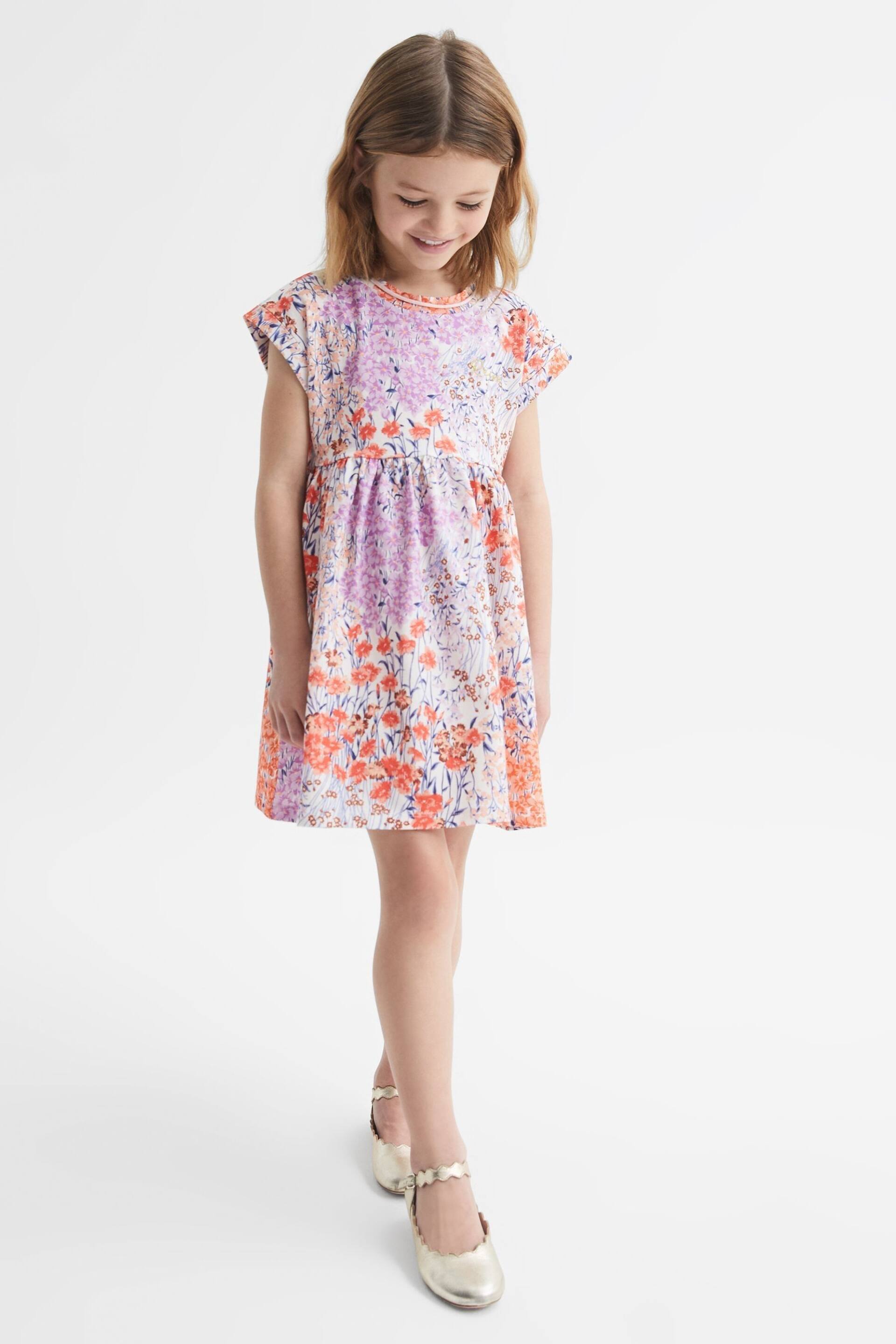 Reiss Pink Print Dahlia Junior Floral Print Jersey Dress - Image 1 of 6