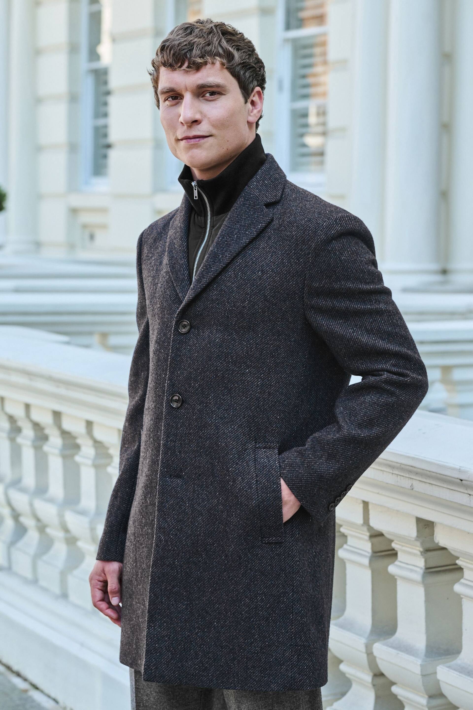 Navy Blue Signature Wool Rich Textured Epsom Overcoat - Image 1 of 12