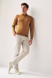 Camel Brown Regular Knitted Long Sleeve Polo Shirt - Image 2 of 7