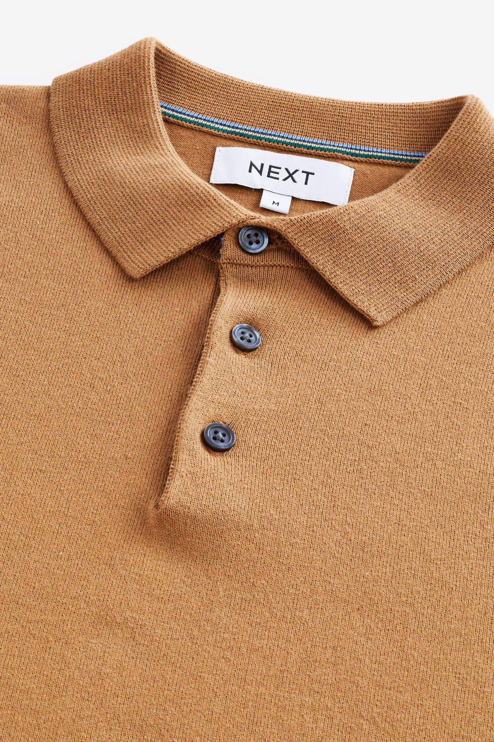 Camel Brown Regular Knitted Long Sleeve Polo Shirt - Image 6 of 7