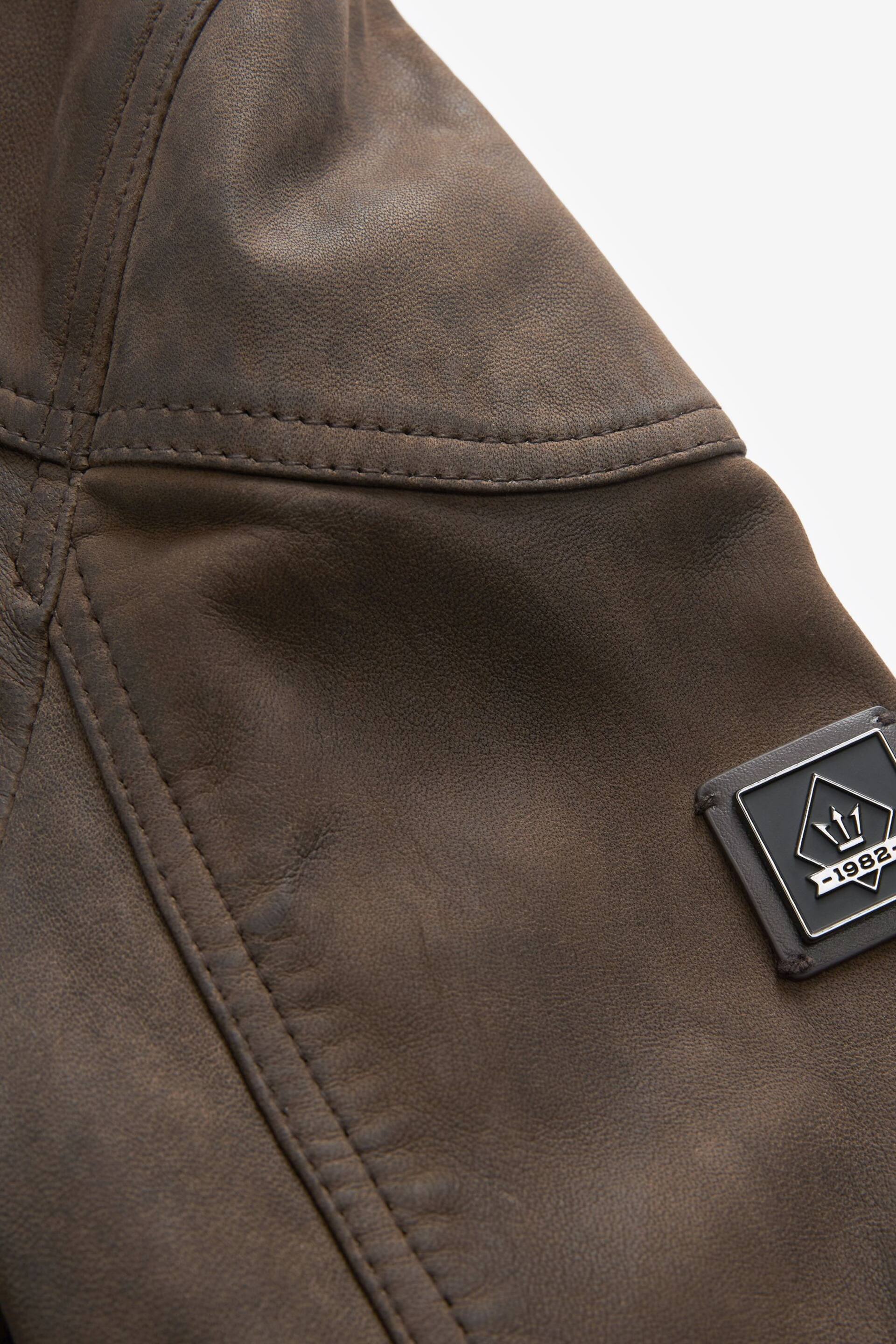 Brown Four Pocket Nubuck Leather Biker Jacket - Image 10 of 11