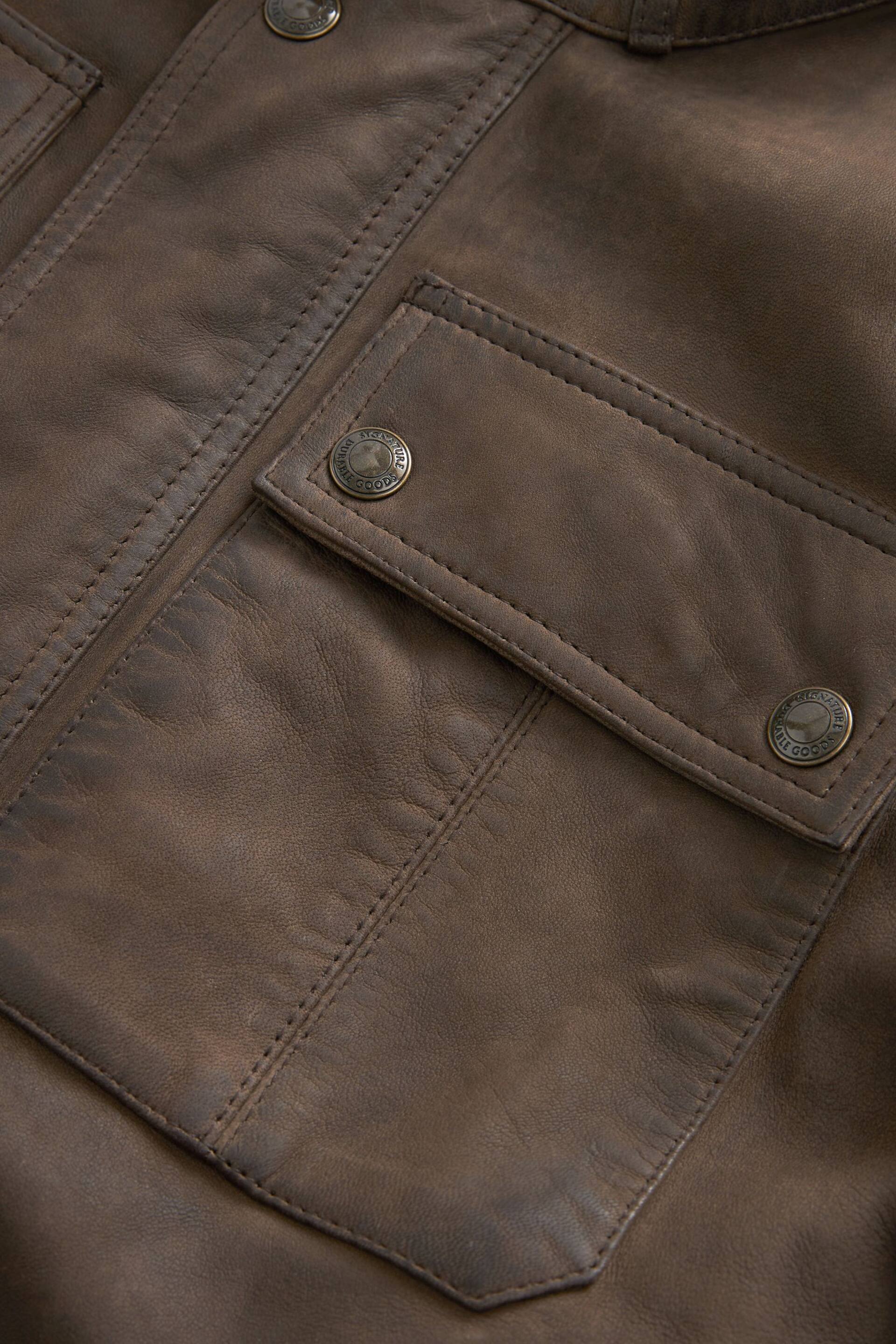 Brown Four Pocket Nubuck Leather Biker Jacket - Image 11 of 11