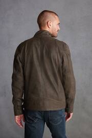 Brown Four Pocket Nubuck Leather Biker Jacket - Image 3 of 11