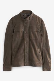 Brown Four Pocket Nubuck Leather Biker Jacket - Image 7 of 11