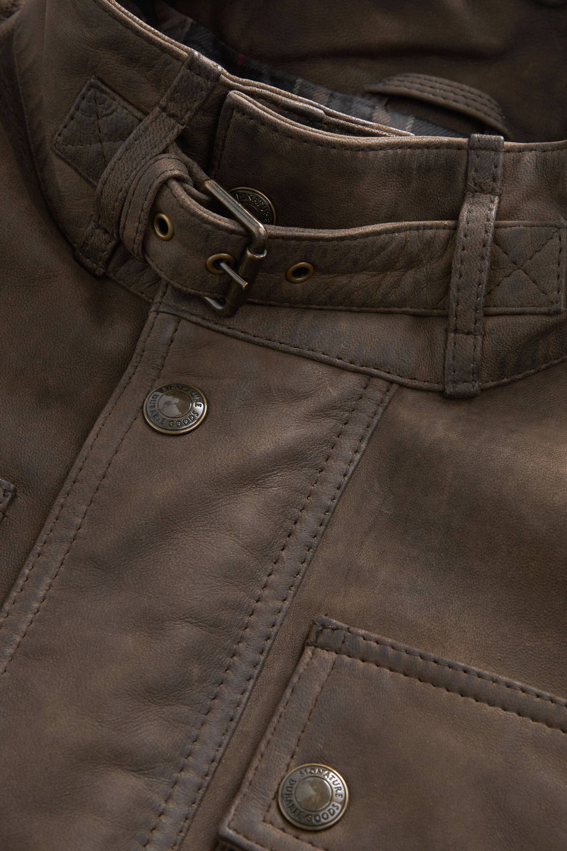 Brown Four Pocket Nubuck Leather Biker Jacket - Image 9 of 11