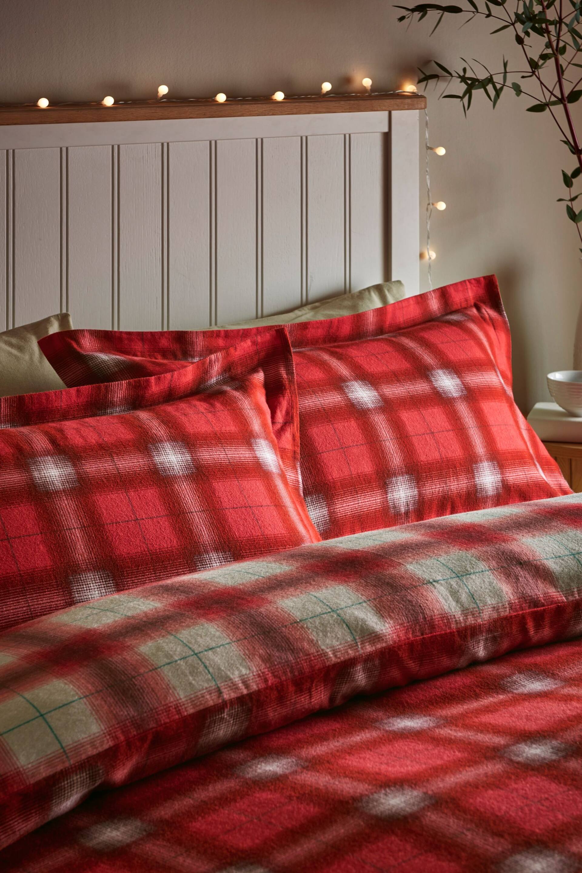 Red Check Reversible Christmas Brushed Cotton Oxford Duvet Cover and Pillowcase Set - Image 3 of 9