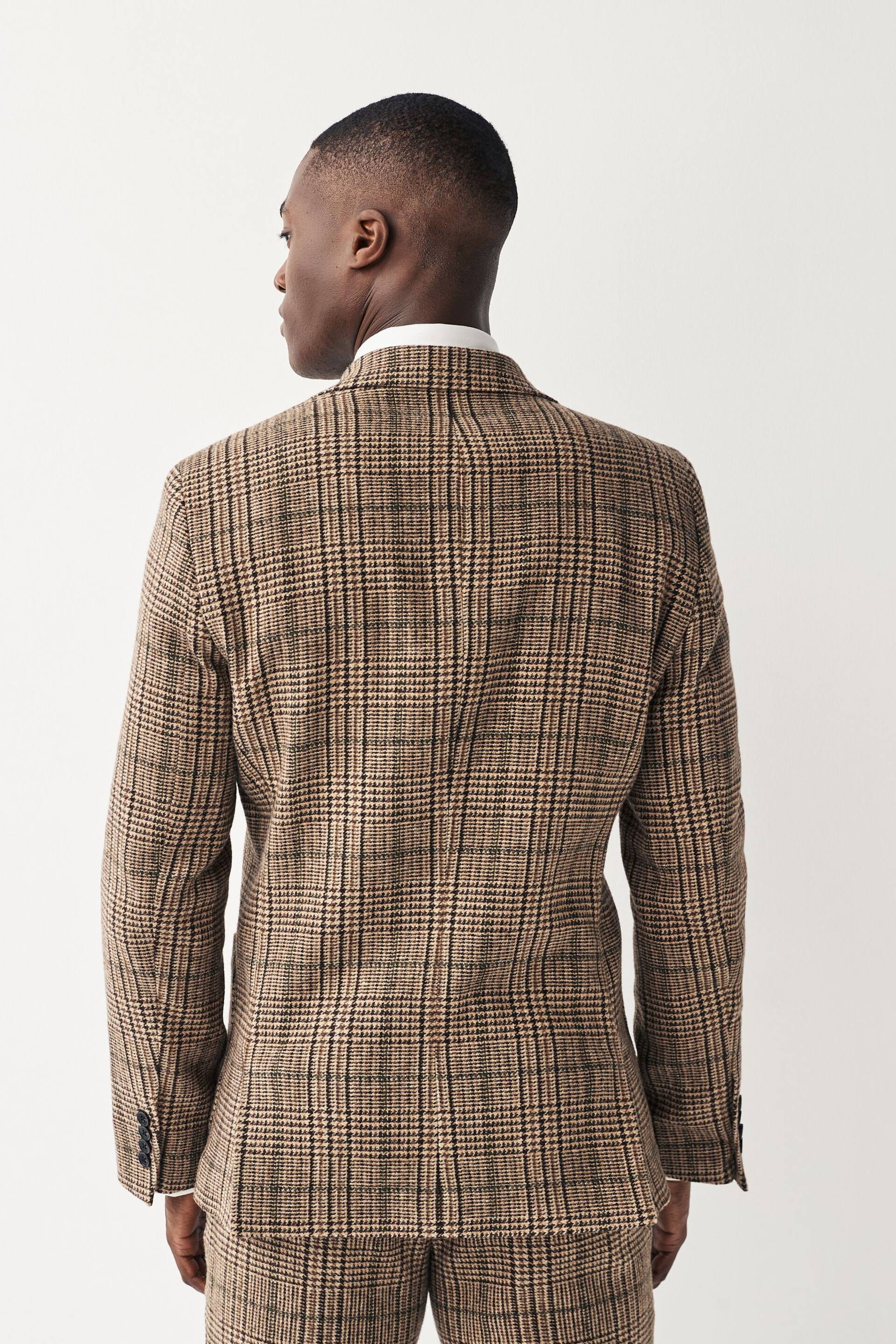 Brown Slim Wool Content Check Suit Jacket - Image 2 of 12