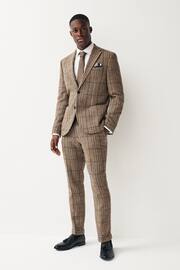 Brown Slim Wool Content Check Suit Jacket - Image 3 of 12