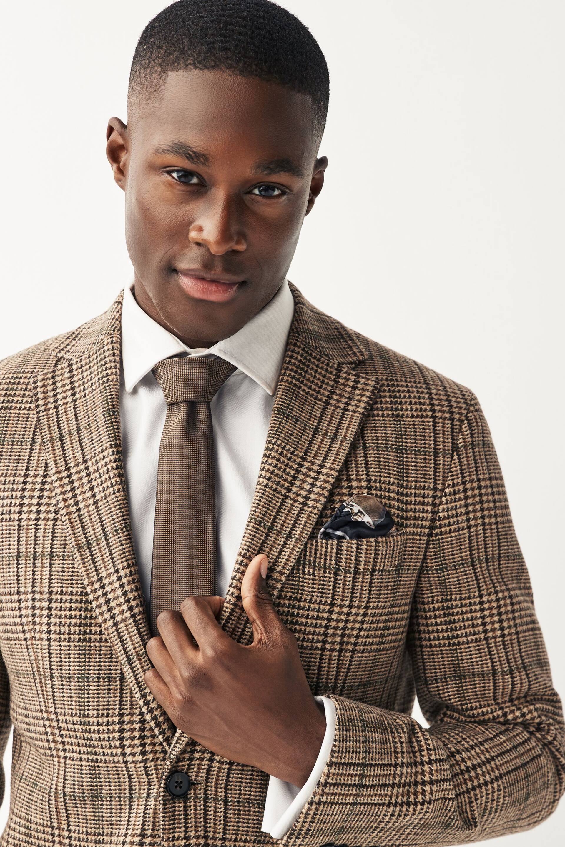 Brown Slim Wool Content Check Suit Jacket - Image 5 of 12