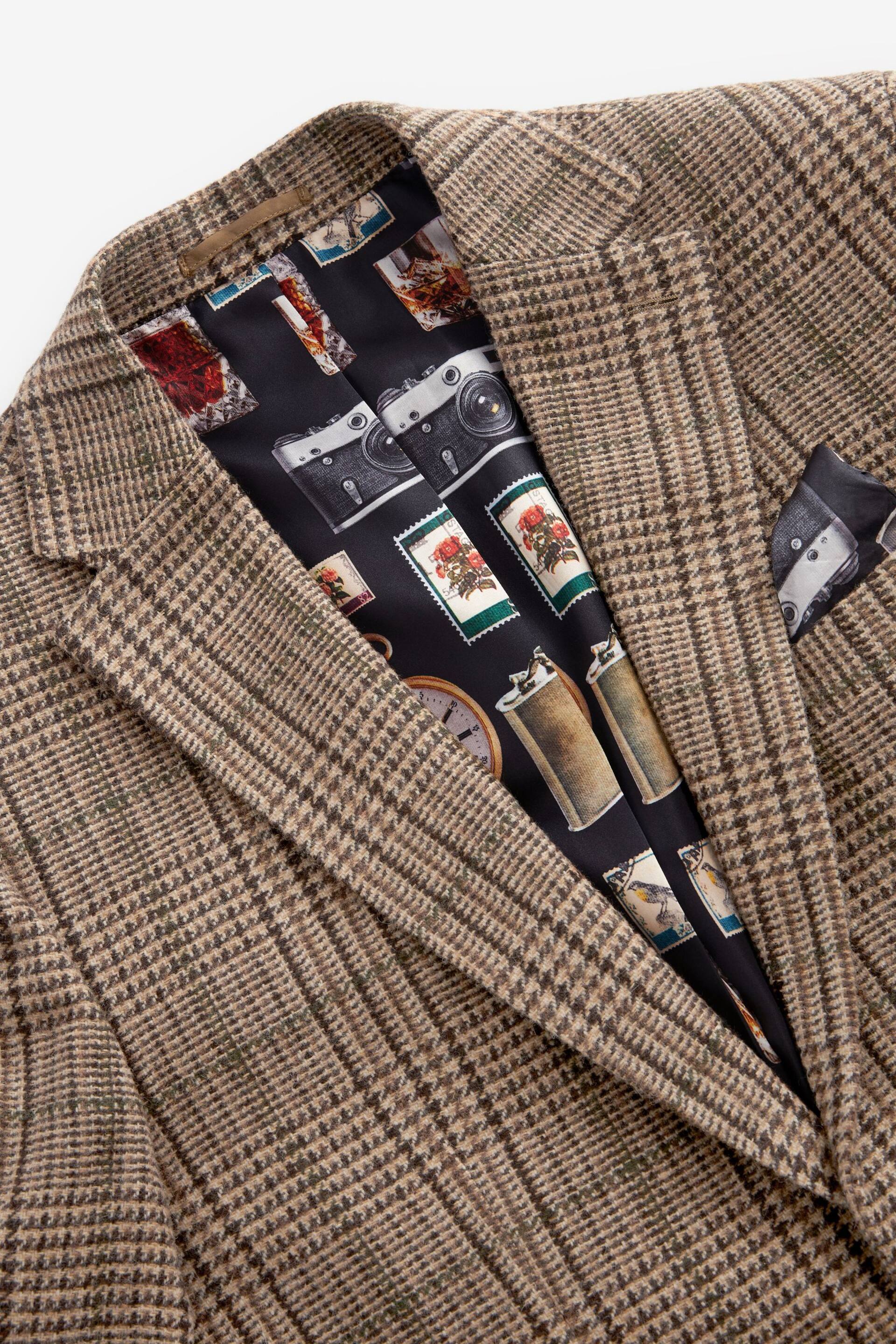 Brown Slim Wool Content Check Suit Jacket - Image 7 of 12