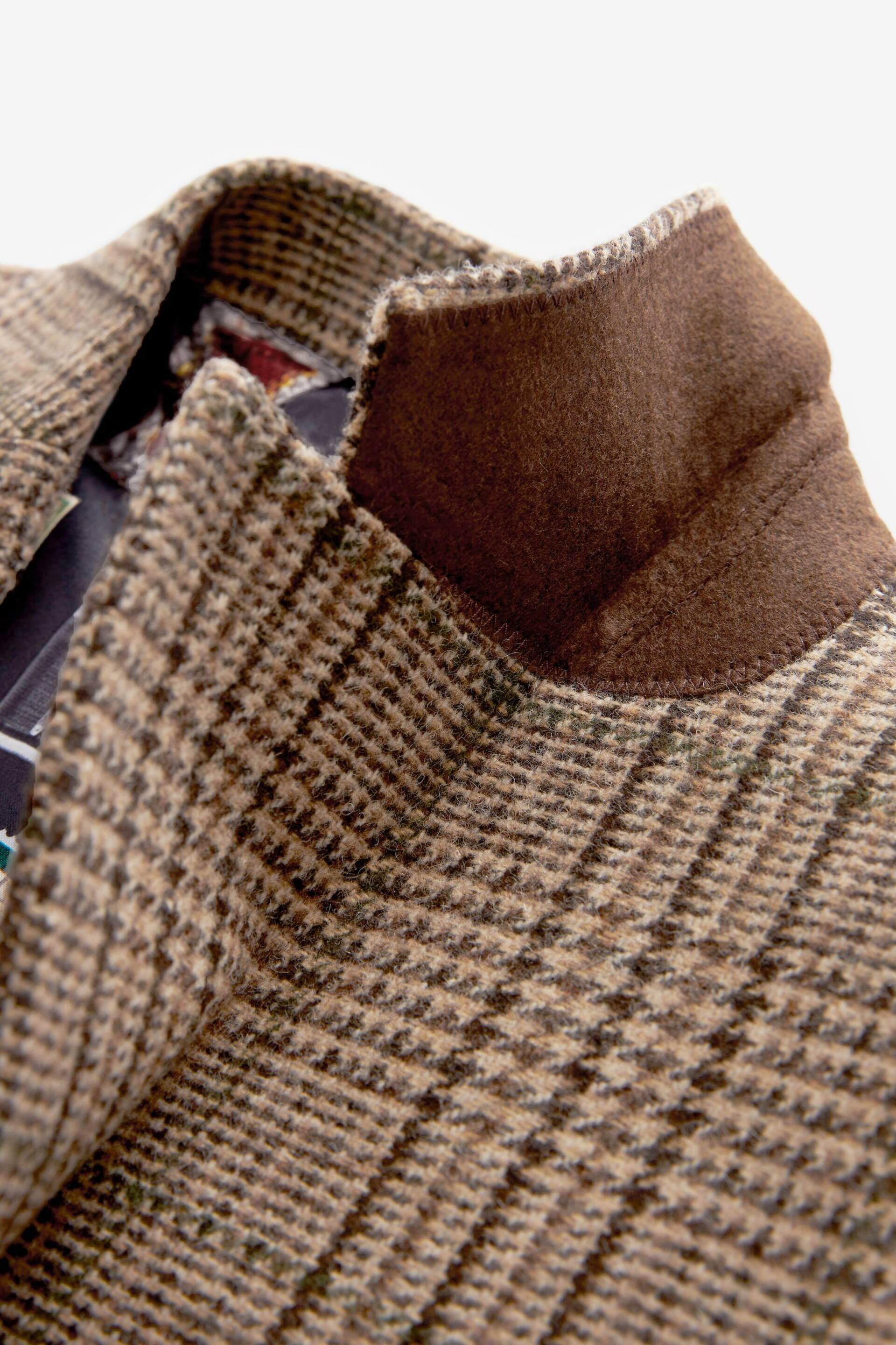 Brown Slim Wool Content Check Suit Jacket - Image 8 of 12