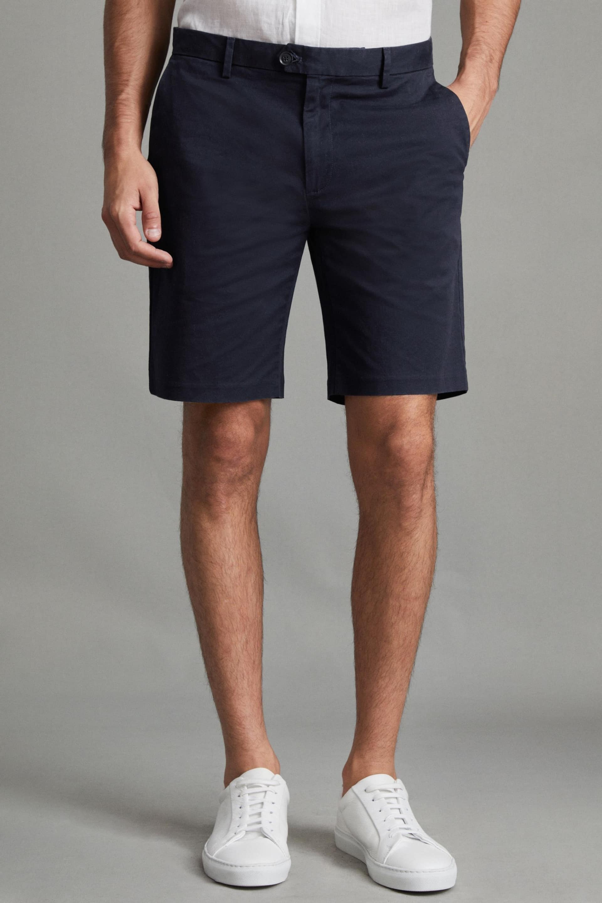 Reiss Navy Wicket Modern Fit Cotton Blend Chino Shorts - Image 1 of 6