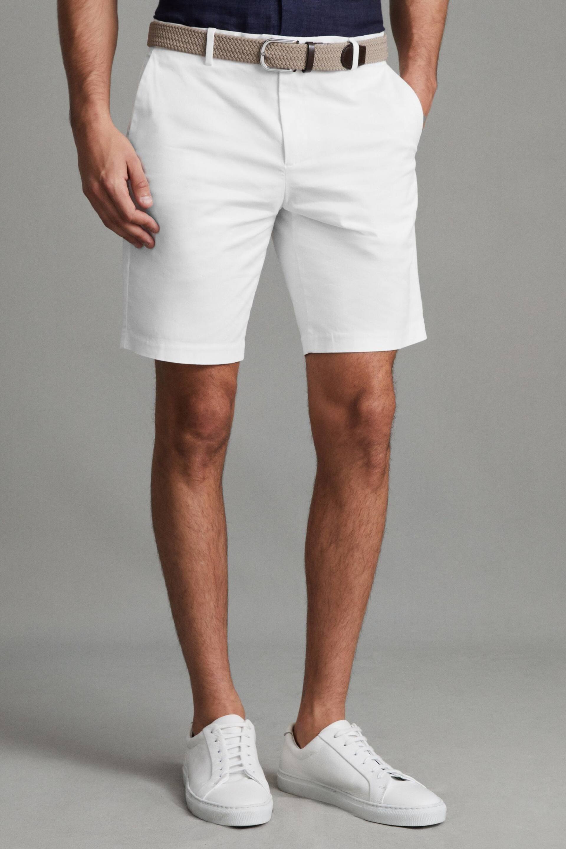 Reiss White Wicket Modern Fit Cotton Blend Chino Shorts - Image 1 of 6