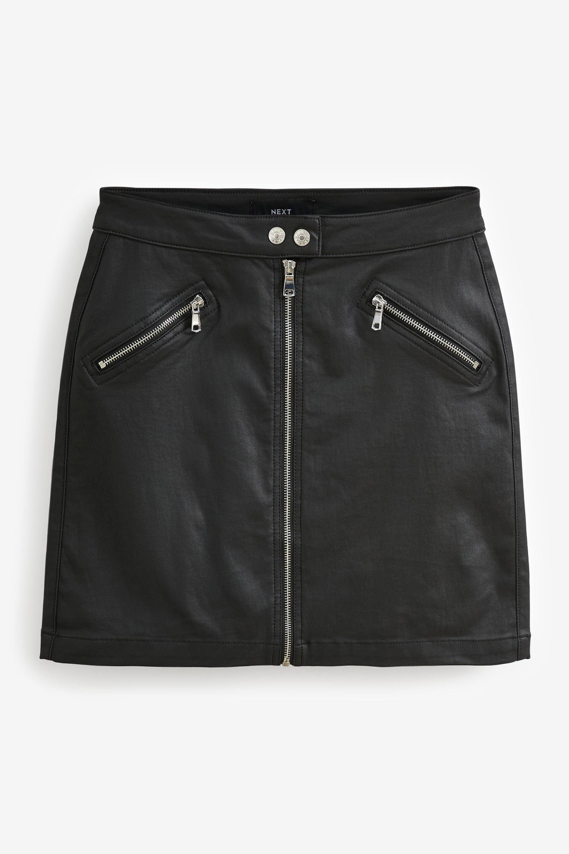 Black Coated Denim Zip Mini Skirt - Image 4 of 5