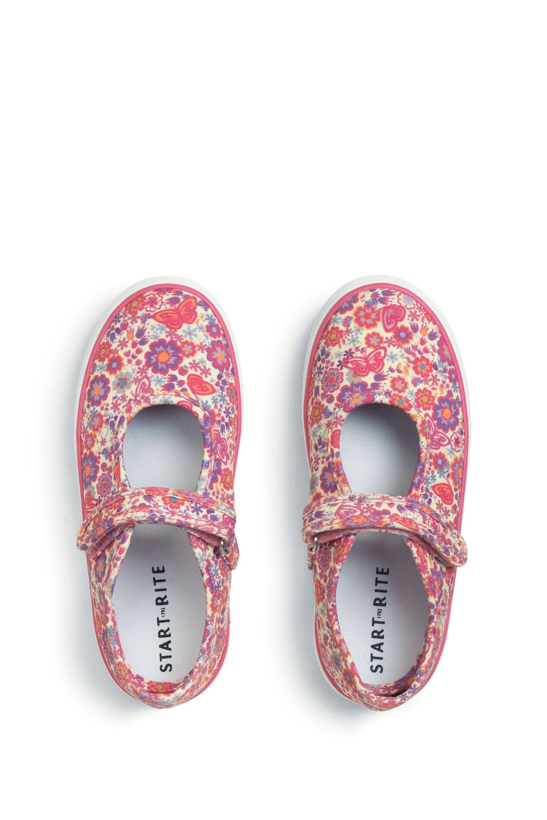 Start Rite Busy Lizzie Pink Floral Canvas Riptape Shoes - Image 4 of 5