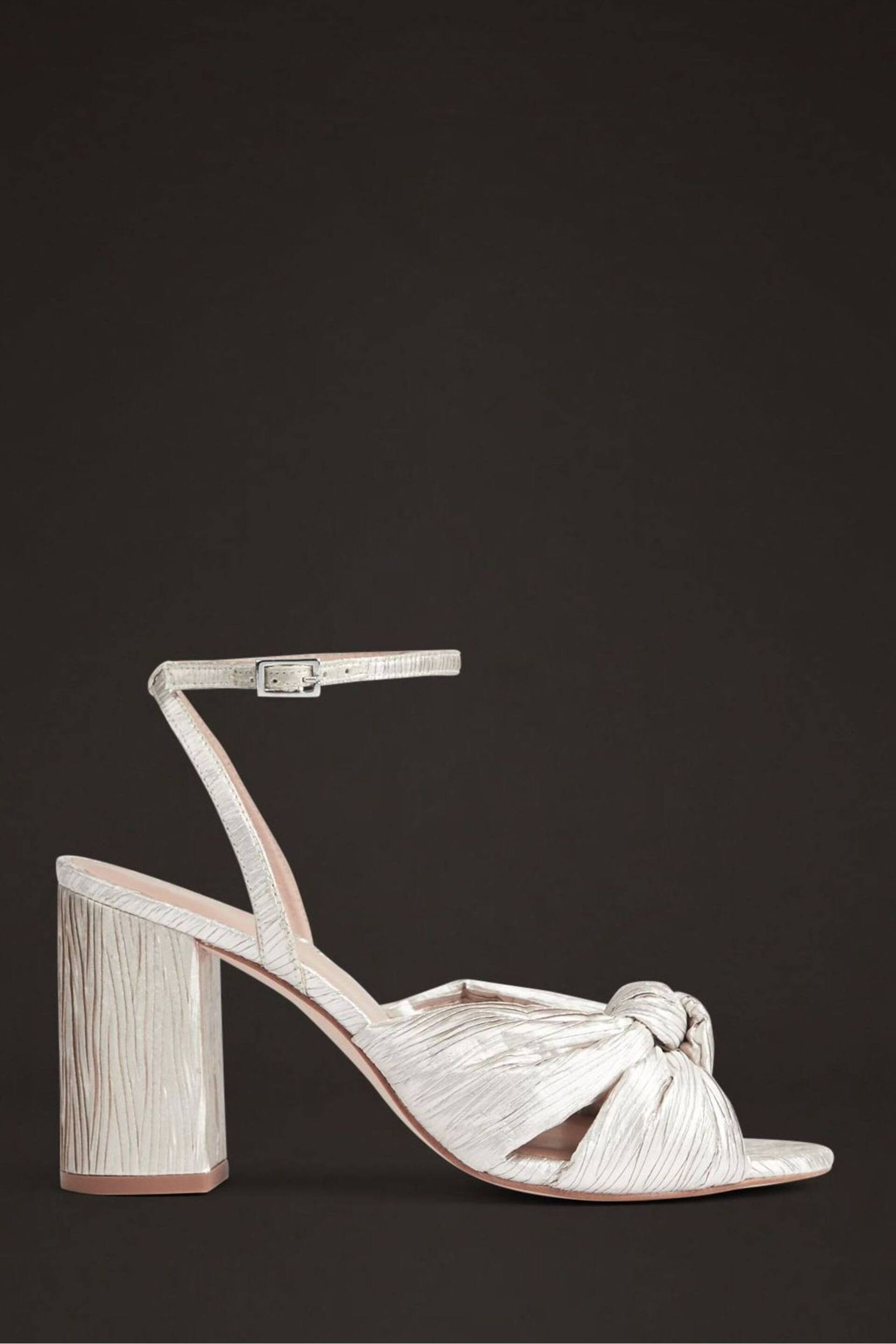 LK Bennett Eliana White Metallic Crinkle Satin Wedding Sandals - Image 1 of 4