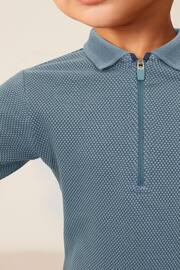 Blue Long Sleeve Textured Zip Polo Shirt (3mths-7yrs) - Image 4 of 7