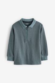 Blue Long Sleeve Textured Zip Polo Shirt (3mths-7yrs) - Image 5 of 7