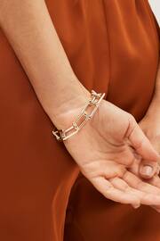 Gold Tone Rectangular Link Chunky Chain Bracelet - Image 2 of 4