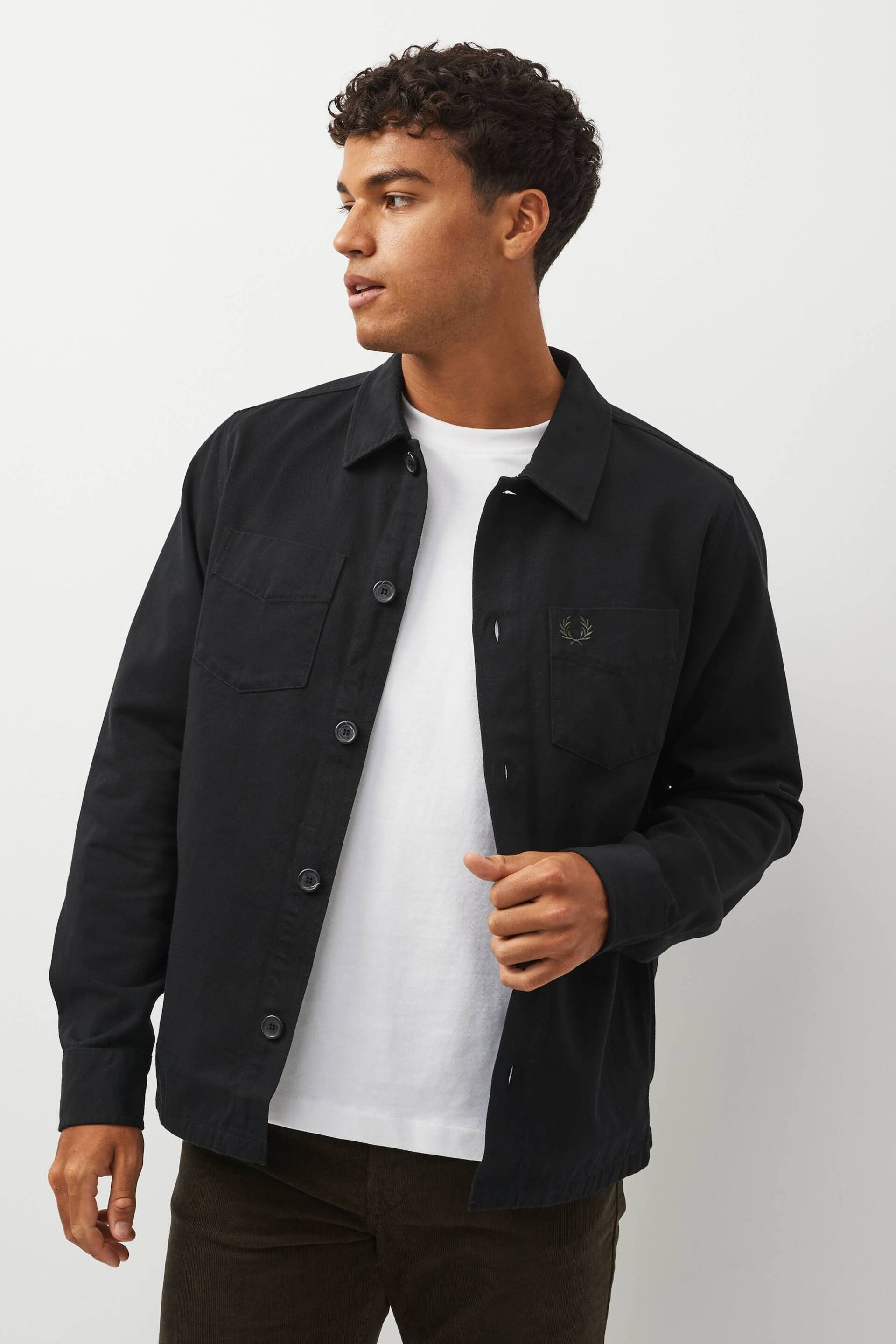 Fred Perry Black Twill Shacket Overshirt - Image 1 of 9