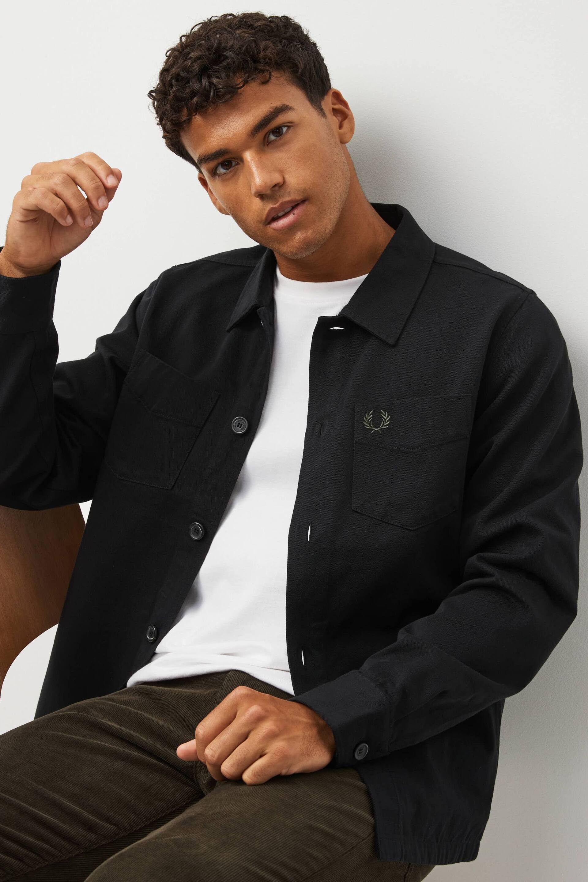 Fred Perry Black Twill Shacket Overshirt - Image 2 of 9