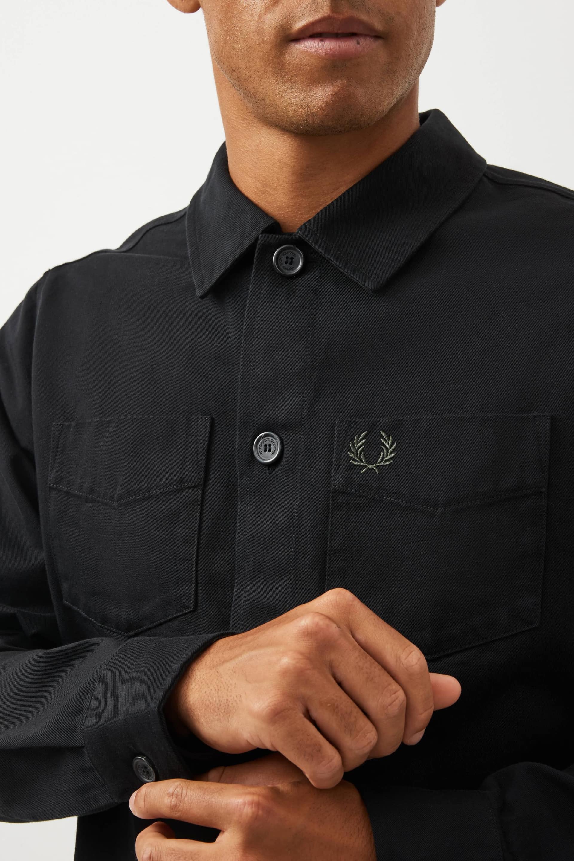 Fred Perry Black Twill Shacket Overshirt - Image 6 of 9