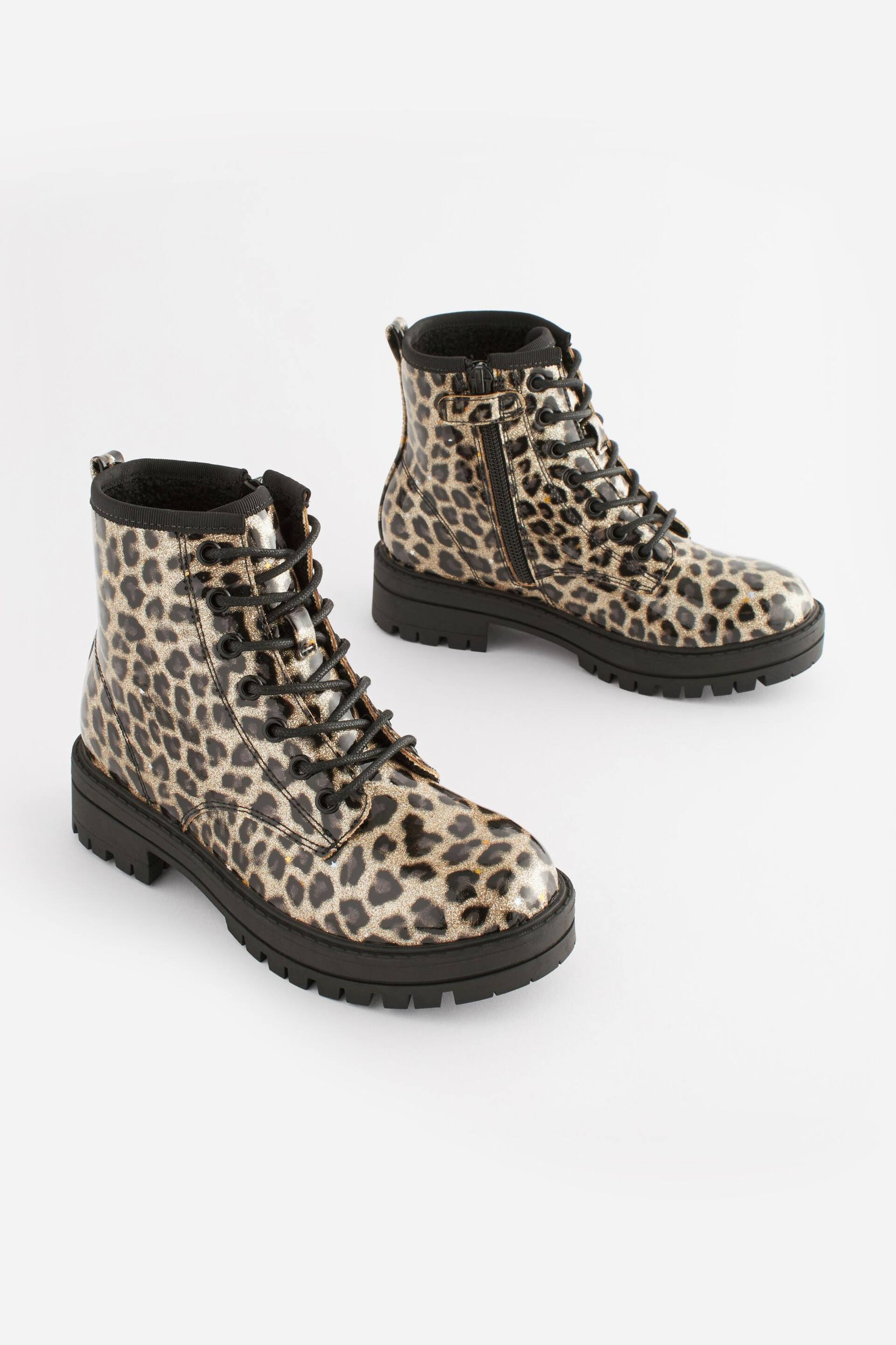 Leopard Print Standard Fit (F) Warm Lined Lace-Up Boots - Image 1 of 11