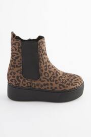 Tan Brown Animal Print Chunky Chelsea Boots - Image 2 of 7