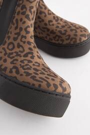 Tan Brown Animal Print Chunky Chelsea Boots - Image 5 of 7