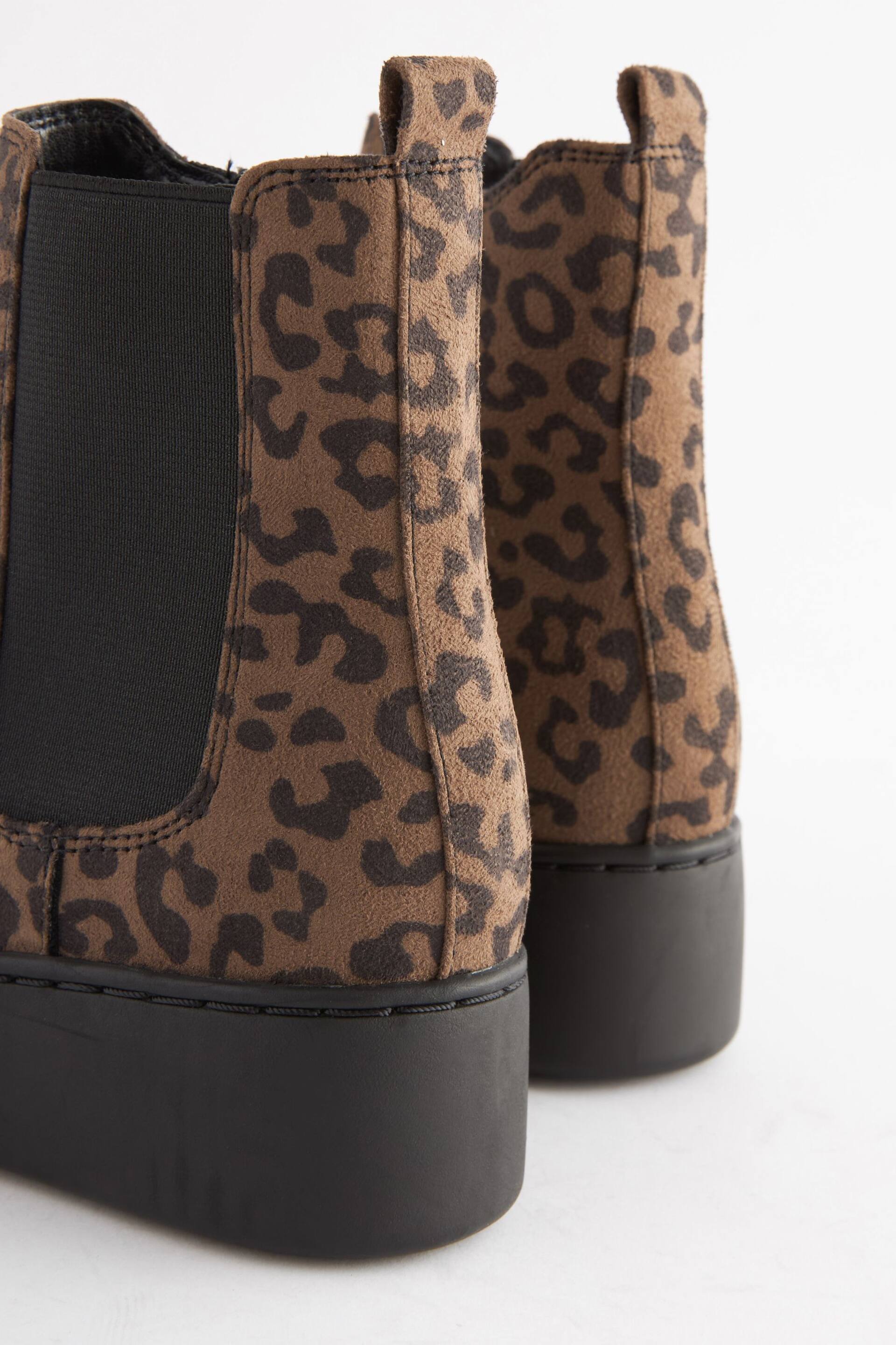 Tan Brown Animal Print Chunky Chelsea Boots - Image 6 of 7